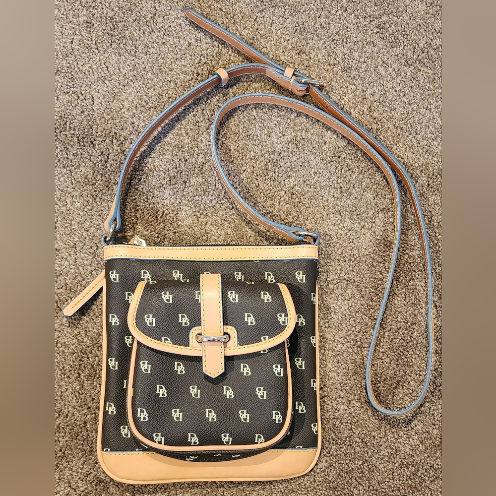 Dooney & Bourke Brown and Tan Signature Logo Crossbody Bag